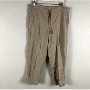 Talbots Pants Womens 14 Khaki Drawstring Elastic Waist Cropped Ankle Tencel